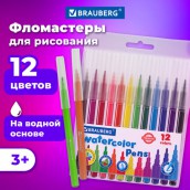 Фломастеры BRAUBERG "PREMIUM", 12 цветов, КЛАССИЧЕСКИЕ, вентилируемый колпачок, ПВХ-упаковка с европодвесом, 151934