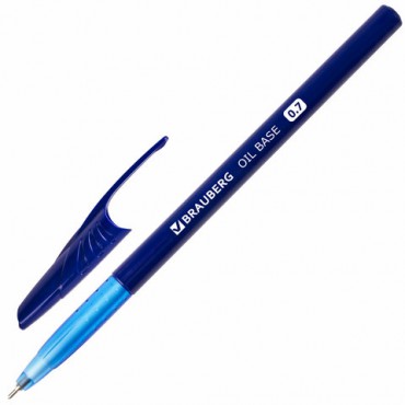 Ручка шариковая масляная BRAUBERG "Oil Base", СИНЯЯ, корпус синий, узел 0,7 мм, линия письма 0,35 мм, 141634