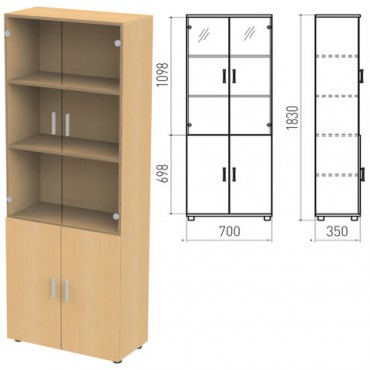 Шкаф закрытый со стеклом "Канц", 700х350х1830 мм, цвет бук невский (КОМПЛЕКТ)