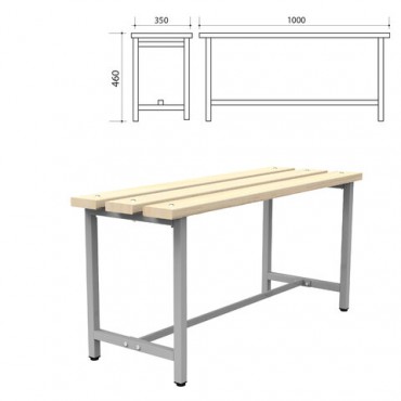 Скамья деревянная на металлокаркасе "СТ 1", 1000х350х460 мм, каркас металлический серый, сиденье дерево