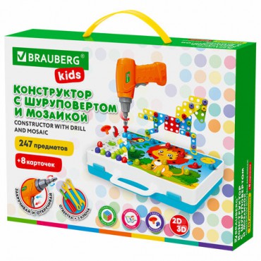 Конструктор с шуруповертом РАЗВИВАЮЩИЙ 247 деталей, BRAUBERG KIDS, 665204